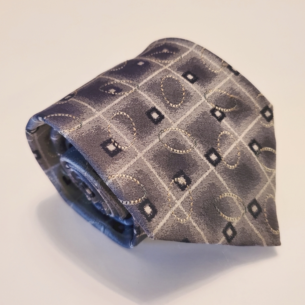Leo Chevalier Design Silver Geometric Silk Tie